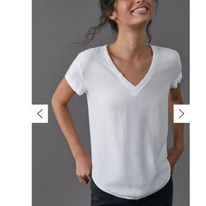 Cloth & Stone White V Neck Rayon Tee Small Drapey Minimalist Capsule Wardrobe